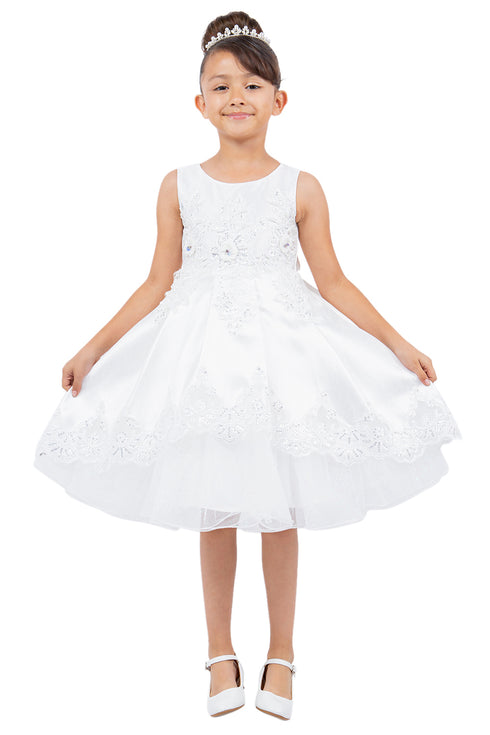 Girls Floral Embroidery Cutout Overlay Flower Girl Dress 2-16